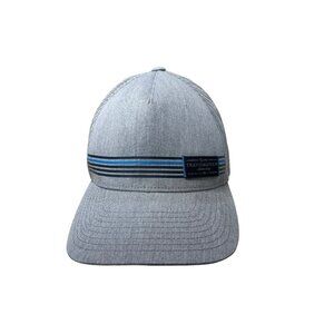 Travis Mathew Golf Hat Flex Fit Grey Striped Logo Patch Cap